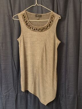 Studio Gray Sleeveless Tank with Beaded Scoop Neck